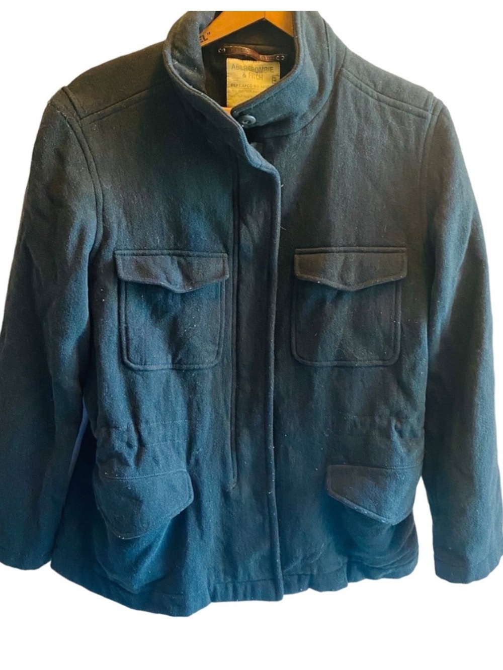 Abercrombie Fitch Womens Small Wool Blend Field Jacket Italy Black Zip Pea Coat